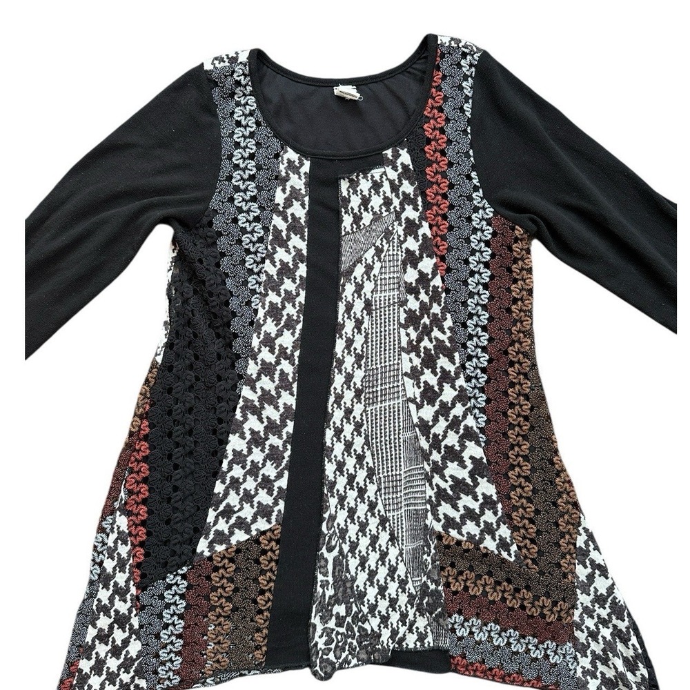 Dikalady Patchwork Tunic Top Wmns Medium Black Mixed Media Houndstooth Excellent